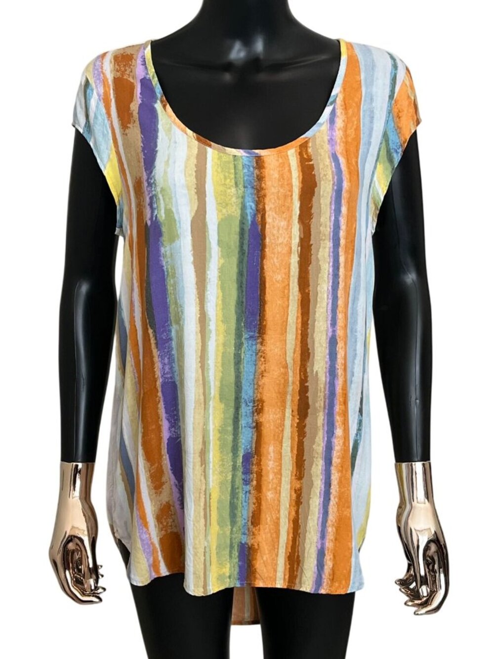 Jam's World Multicolor Watercolor Stripe Rayon Tunic Top S